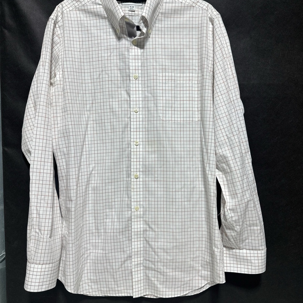 Paul Fredrick Men's Size 16-36 slim fit White Checkered long sleeve Dress Shirt